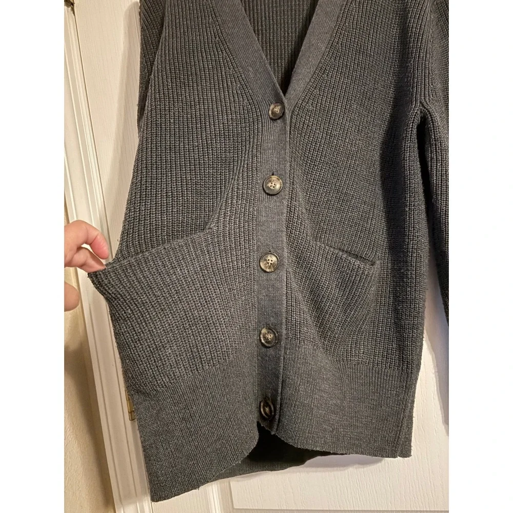 Banana Republic Cardigan Mens M Gray Excellent Washable Merino Wool Blend Ribbed
